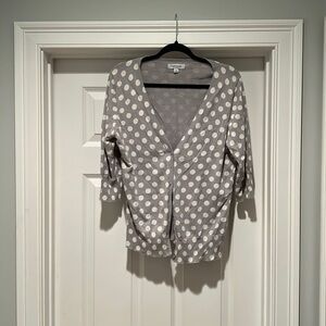 Merona Xl v neck polka dot cardigan. Gray and white